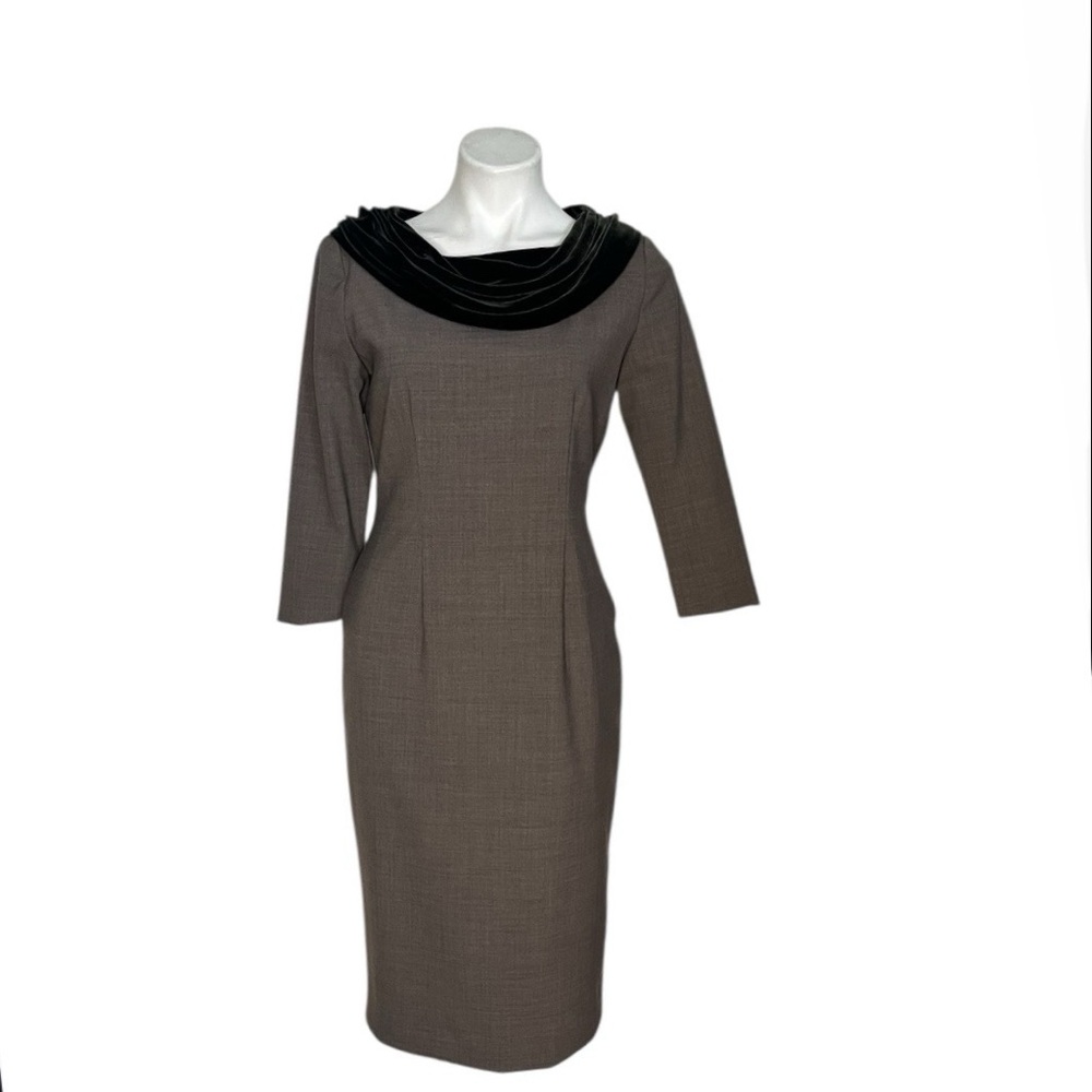 ZELDA Sheath Dress Draped Velvet Cowl Collar Taupe Size 6 VINTAGE 80s 90’s